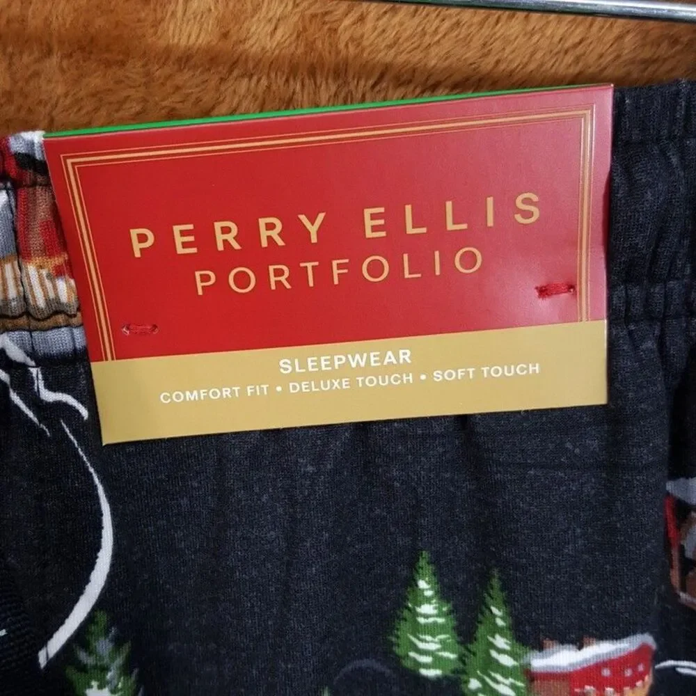 PERRY ELLIS Pajama Pants Large Charcoal Drawstring Winter Holidays Sleepwear PJs - Picture 3 of 7